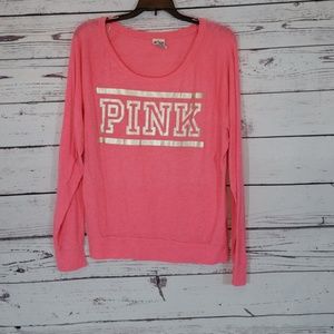 VS Pink long sleeve gold letters size medium